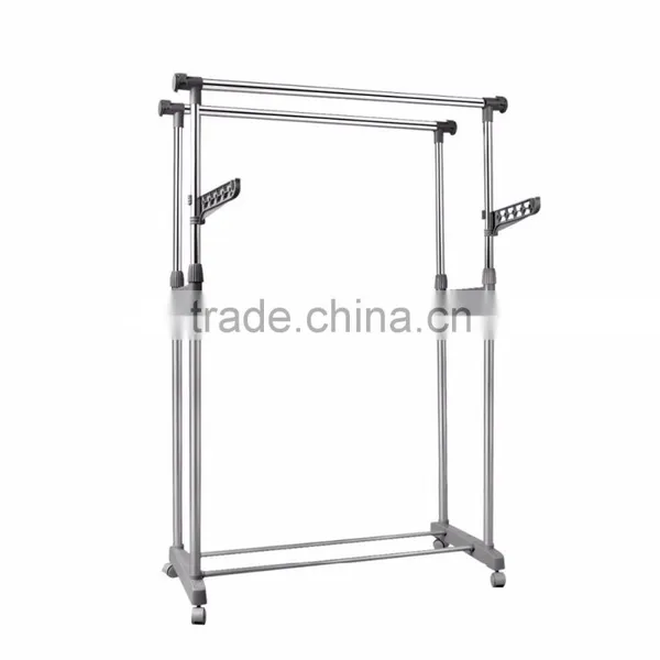 Heavy Duty Double Rail Adjustable Telescopic Rolling Clothing Garment Rack photo-3