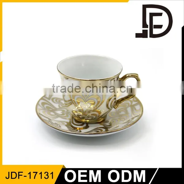 Wholesale Gold Electro Plating Custom Printed Durable Porcelain Tea Cup and Saucer photo-6