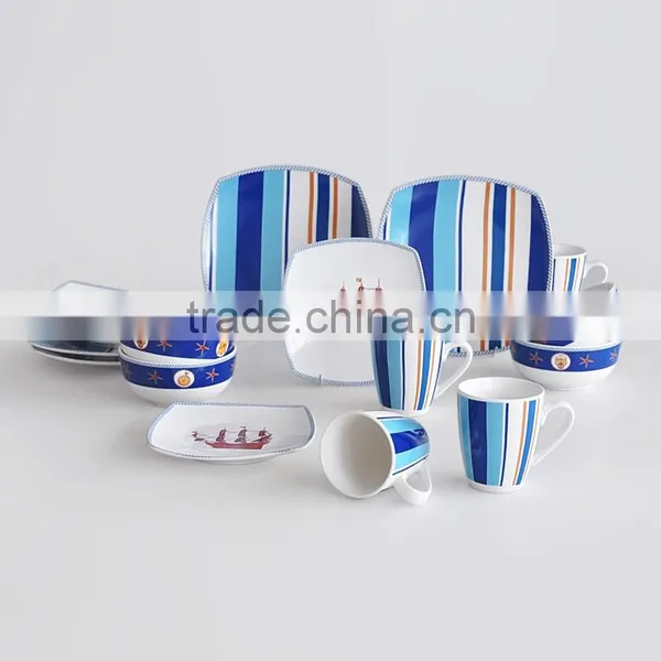 Wholesale 16pcs Ceramic Dinnerware Set, Square Shape With Beautiful Decal Printig photo-2