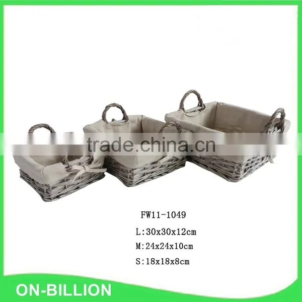 Grey Wash Square Wicker Storage Basket With Handles photo-2