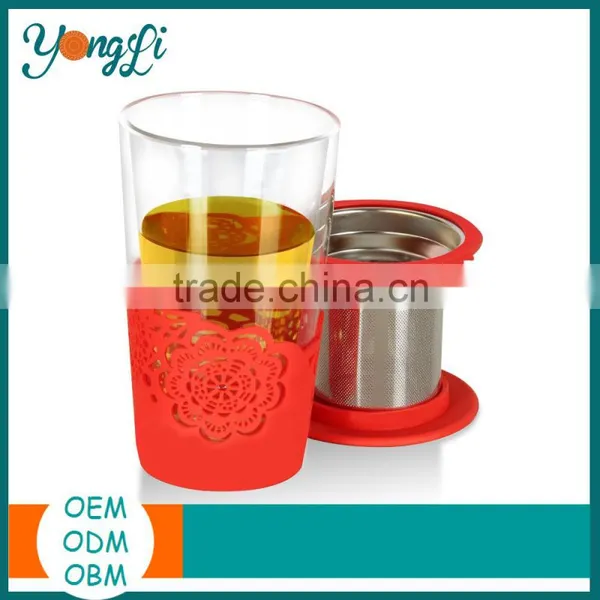 Amazon Hot Selling Silicone Sleeve Tea Infuser Tall Glass Tea Cups photo-3