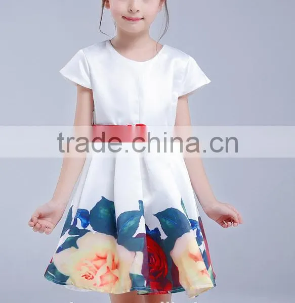 Wholesale Girls Skirt 2016 Summer New Short-sleeved Large Flower Girl Print Dresses Ruffle Princess Skirt With Belt photo-2