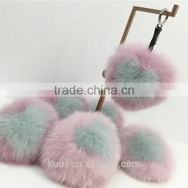 Love Heart Letter Real Natural Fox Fur Keyrings Bag Charm Bag Handbag photo-2