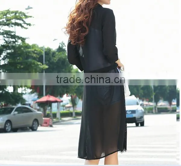 MOQ 1pc Hot Sale With Chiffon and Lace Patchwork Cardigan Long Lace t Shirt,t Shirt Women photo-2