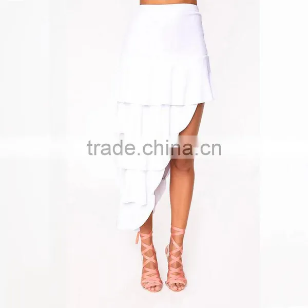 Asymmetrical Long White Tiered Skirt for Summer Designer Woman Party Wear photo-4