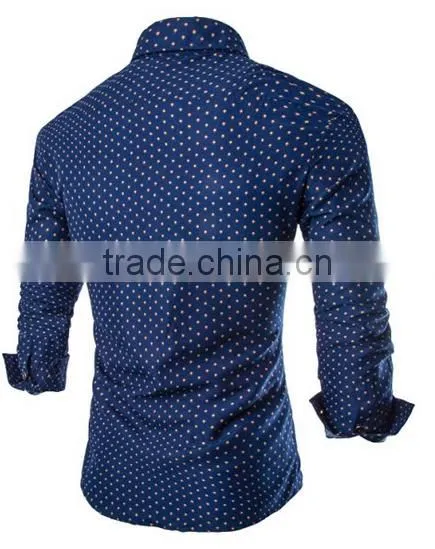 Latest Design Dark Blue Dots Mens Dress Shirts photo-2