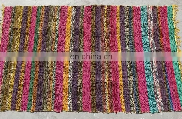 Indian Handmade Cotton Woven Rug/Vintage Chindi Cotton Throw Carpet Mat/Floor Mat Wholesale