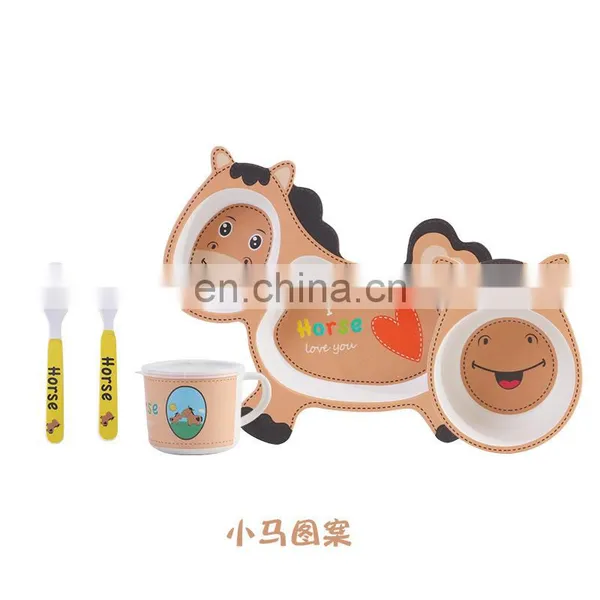 Bamboo Fiber Tableware Set for Children Creative Cartoon Bowl Divided Gift Tableware Horse Style Bamboo Fiber Tableware