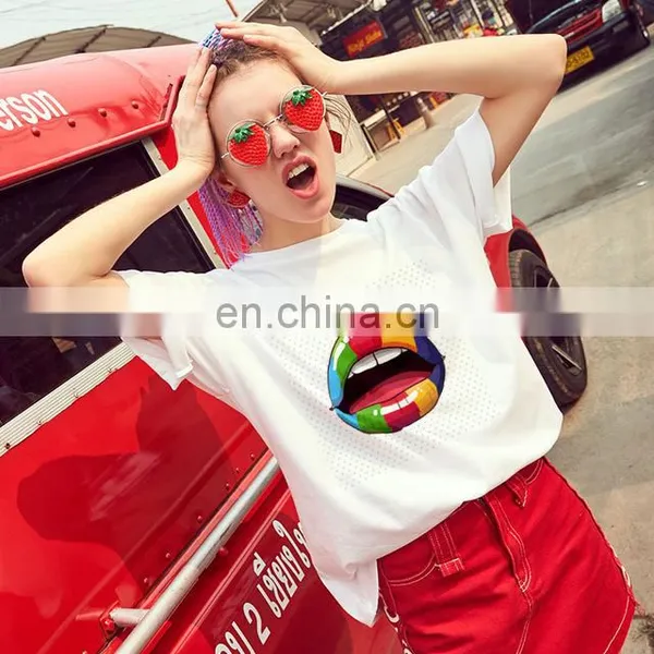 New Product Autumn Hot Style European and American Loose Solid Color Printing Round Neck Short Sleeve Women's T-shirt photo-4