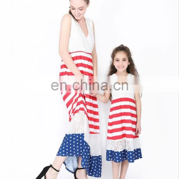 America 4th July HolidayLace Patchwork Print Kids Clothes Girl Dress Women Mom And Me Dress (this Link for Girls,1-12years) photo-5
