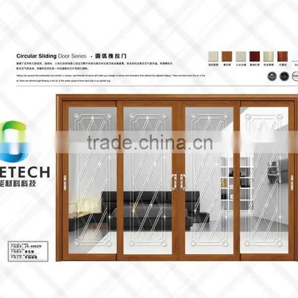 Light Brown Frames Tempered Glass With Curves for Partition Sliding Doors photo-2
