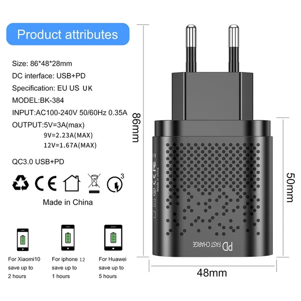 USB Type C Charger Mini Quick Charge 3.0 QC PD 20W Mobile Phone Charger for IPhone 12 Samsung Xiaomi Fast Wall Chargers photo-3