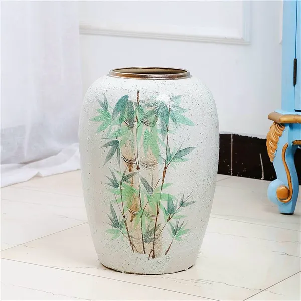 Color Paint Bamboo Hand Made Large White Ceramic Flower Vase For Living Room Decor Art photo-3