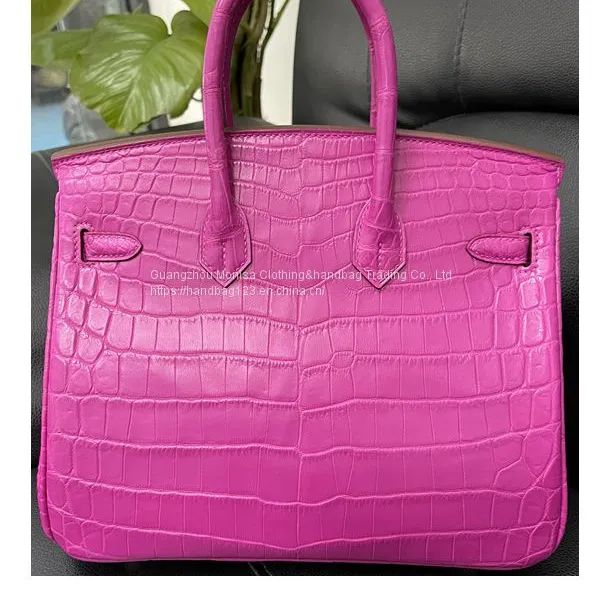 Nile Crocodile Platinum 25 Matte Pure Water Dyed Crocodile Leather Bag European And American Fashion Women's Handbag Handbag Wax Line Half Hand Sewing photo-5