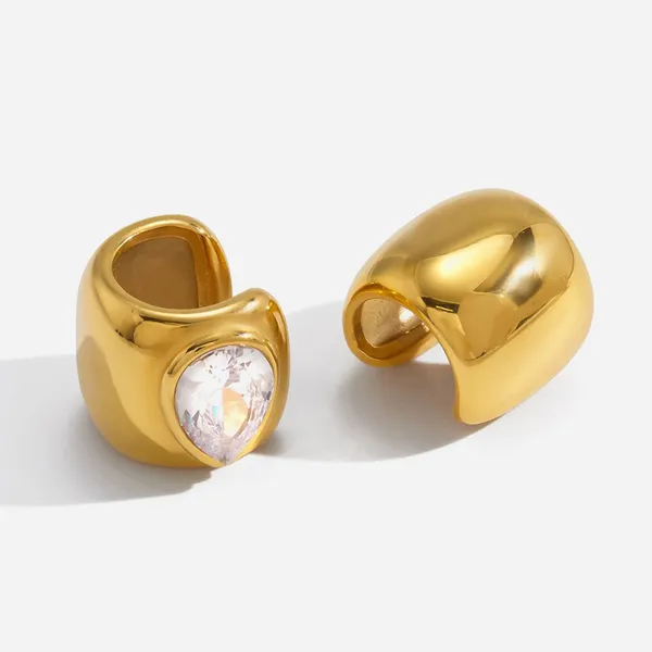 Classic C-Shaped Hoop Earrings in Gold Plated Stainless Steel for Unisex photo-4