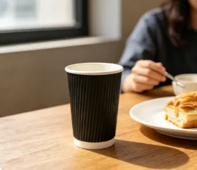 Disposable Biodegradable Ripple Paper Cups for Coffee and Tea photo-3