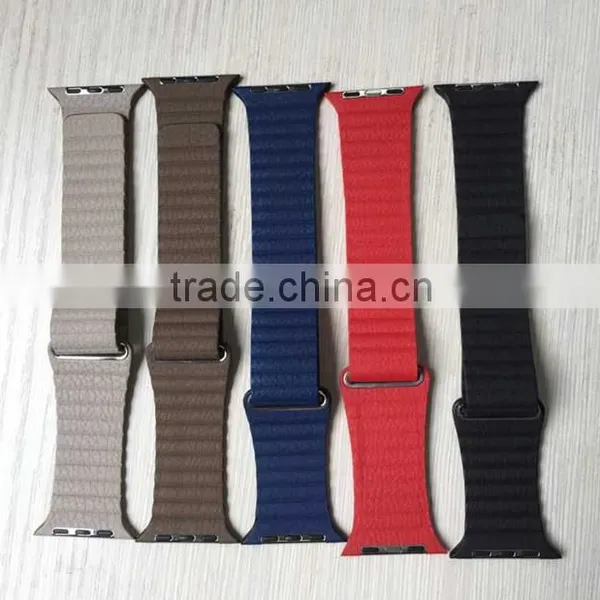Adjustable Magnetic Closure Link Bracelet Genuine Leather Loop For Apple Watch Strap photo-5