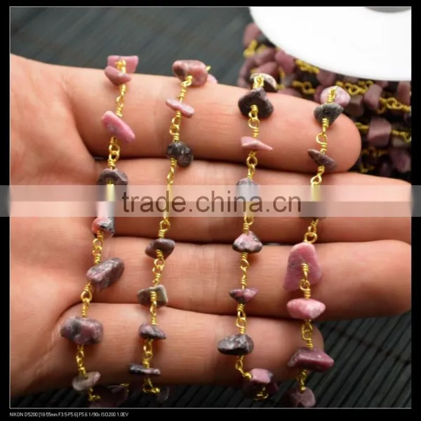 LFD-0011C ~ Wholesale Gold Plated Wire Wrapped Freeform Stone Chips Chain Gem Stone Beaded Chain DIY Jewelry Finding photo-4