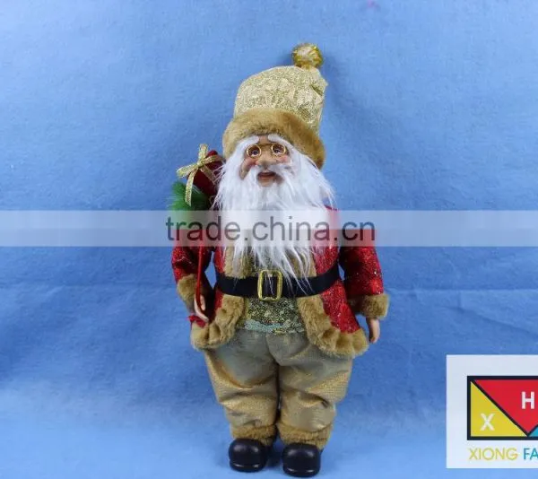Luxurious Standing Santa Claus Christmas Figure in Red Holly Berry Coat With Corduroy Pants