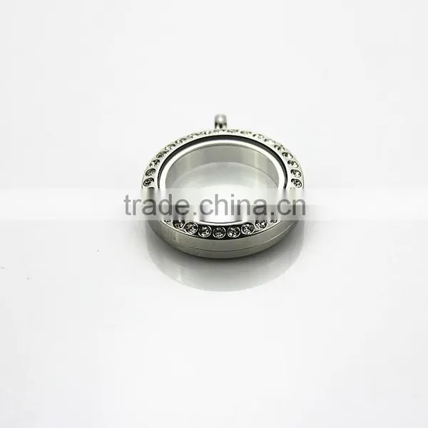 Wholesale 316L Stainless Steel 25mm Round Screw Glass Floating Locket With Rhinestone photo-2