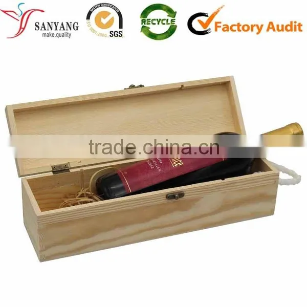 Unfinished Red Wooden Wine Box Empty Pine Wood Wine Packing Box With Handle Quality Choice photo-4