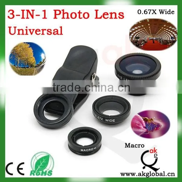 New Mobile Phone Eyes Clip Fish Eye Lens Cellphone 3 in 1 Universal Clip Lenses photo-5