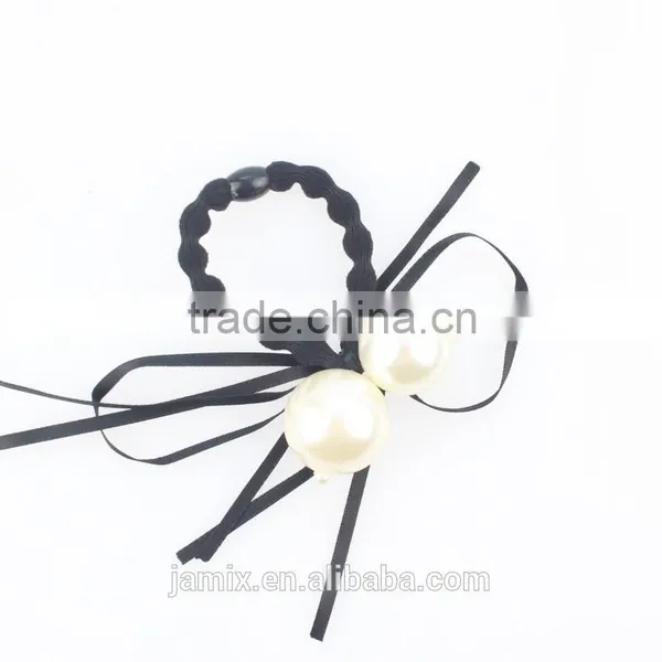 Fashion Women Girls Big Pearl Beaded Silk Ribbon Hair Elastic Band photo-3