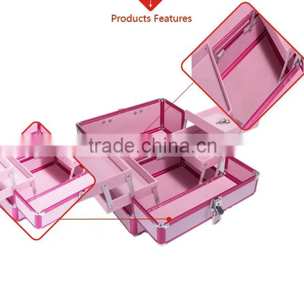 Sunrise Essential Pro Aluminum Makeup Train Case With Rolling Tray and Lock Pink Purple Colors photo-5