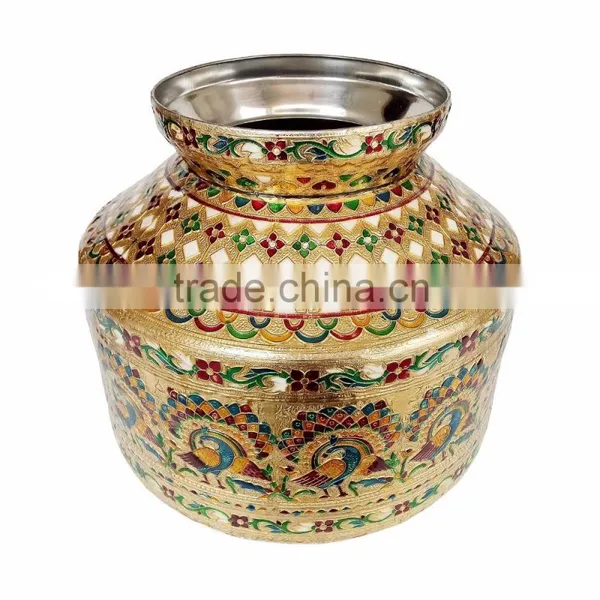 PEACOCK DESIGNED, MEENAKARI DECORATED, BIG STAINLESS STEEL WATER POT - 11"x11"x9.5" INCH photo-2