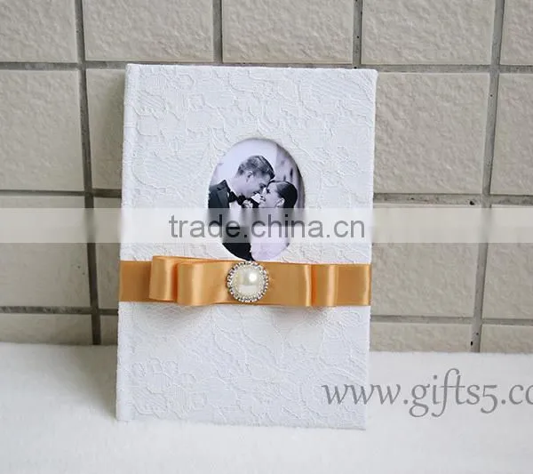 Lace White Fabric Wedding Signature Guest Book photo-4