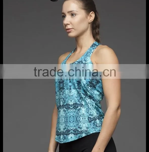 2016 Athletic Abstract Printed With Crisscross Straps Tank With Sport Bra Two in One Office In United States (USA)Small Minimum photo-3
