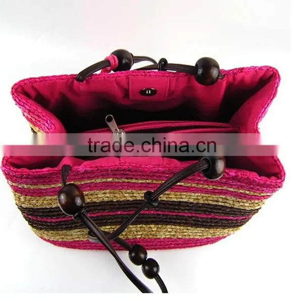 Hot !!!2016 Women Summer Beach Bags Fashion Strip Straw Bags Lady Woven Beach Handbags Shoulder Bag For Travel Vacation photo-4