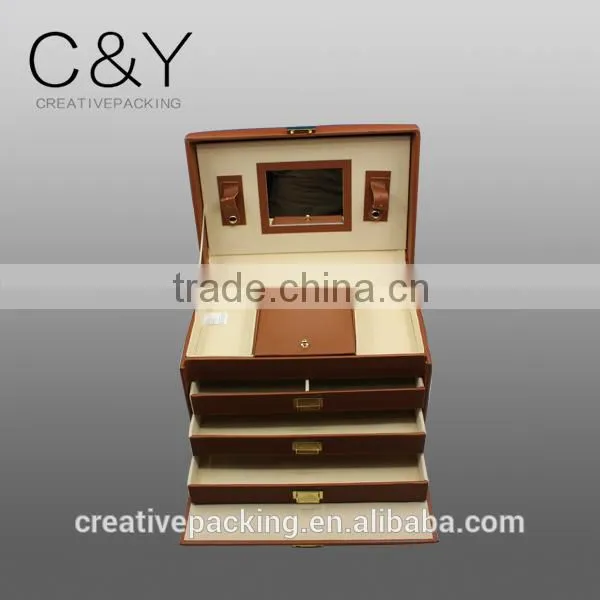 Wonderful Design Multilayer Leather Jewelry Gift Box With Drawers