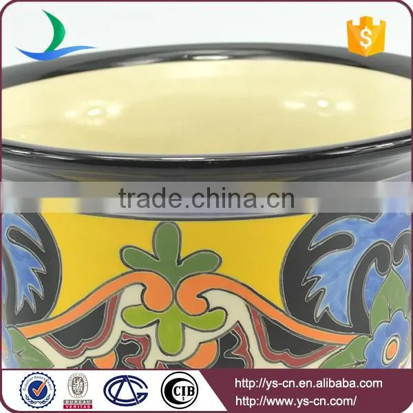 YSfp0009-01 Colorful Round Shape Ornamental Flowerpot With Hand Print Design photo-4