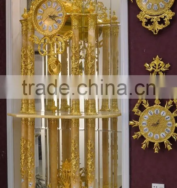 Latest Design Double Layer Grandfather Antique Clock, 24K Gold Copper Clock, Onyx Tube Marble Base Floor Clock photo-2