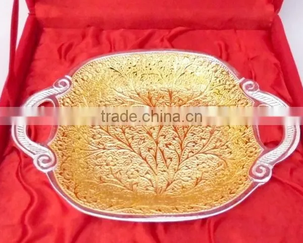 Return Gift Wholesale Price Beautiful Wedding Gift Gold and Silver Plated Brass Tray photo-2