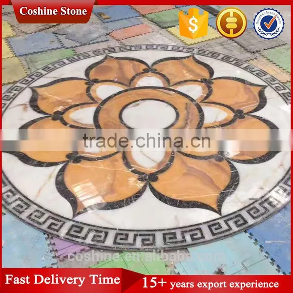 Orange Beige Flower Waterjet Marble Tiles Design Floor Pattern photo-2