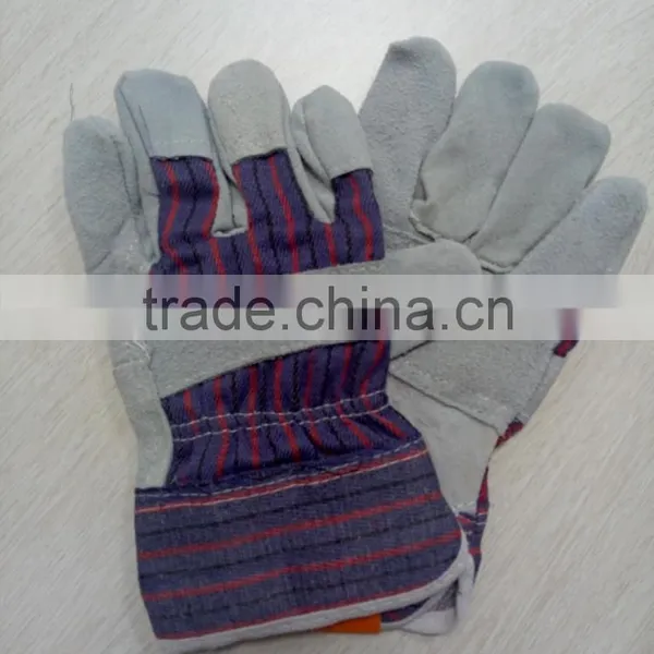 Cow Split Leather Gloves With Patch Palm Stripe Cotton Back photo-5