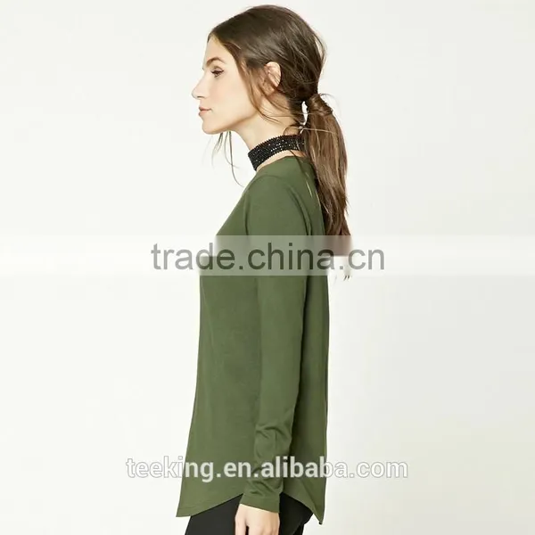 Custom 60%cotton 40%modal Crew Neck Women Long Sleeve t Shirt photo-2