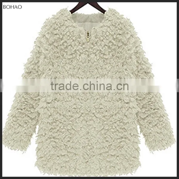 2015 Stylish Imitation Lamb Wool Women Winter Faux Fur Long Overcoat photo-5