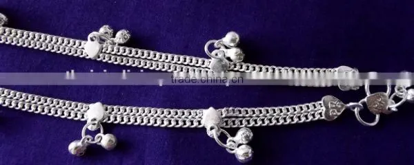 SILVER TONE Chain BELLS Payal ANKLETS Foot Bracelet PAIR photo-2