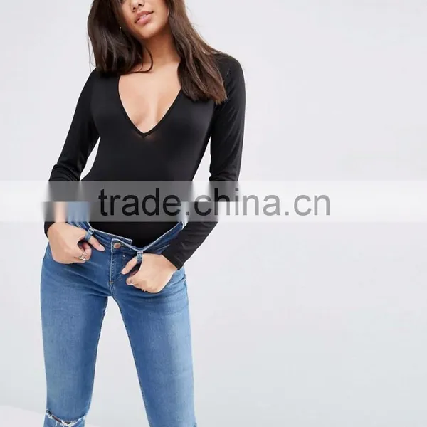 Wholesale Bodysuit With V Neck Long Sleeve And Thong Sexy Photo Women Tight Bodysuit Fitness Clothings photo-2