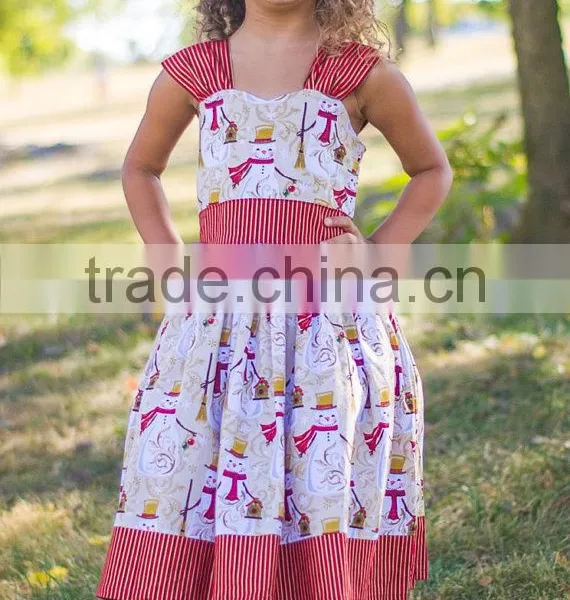 2017 Christmas Girl Party Dress Red Striped Snowman Printed Dress photo-2