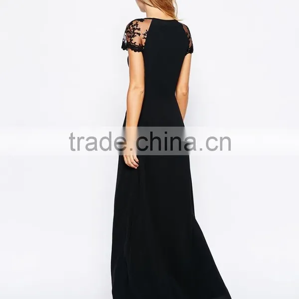 Yihao 2017 Women Fashion Beautiful Lace Patchwork Night Prom Long Chiffon Dress photo-2