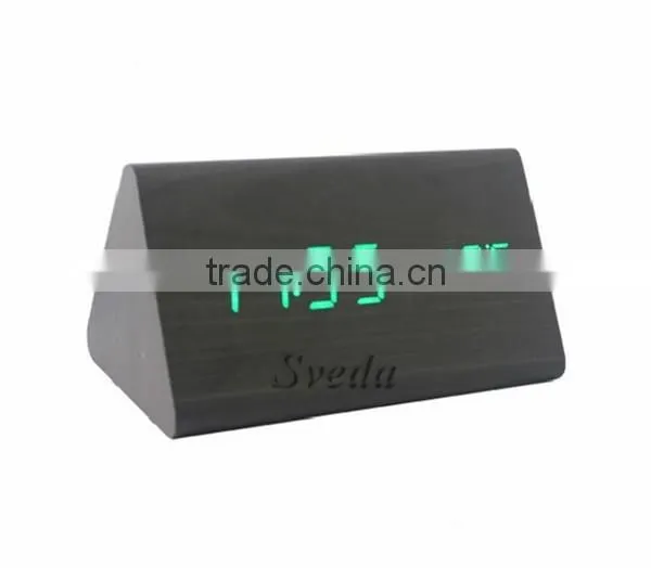 (Crazy Hot Selling)Wholesale Digital Wooden LED Alarm Clock,Wooden Table Clock,sound Control Alarm Clock,Triangle Wooden Clock photo-2