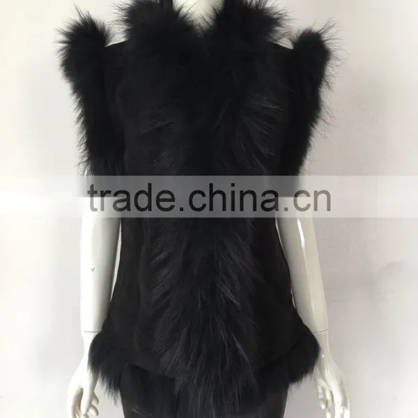 YR098 Pig Suede With Raccoon Fur Trimming Vest Fur and Leather Vest photo-4
