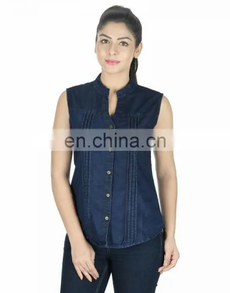 CUT SLEEVES DENIM TOP