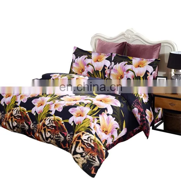 3D Flowers Bedding Set Reactive Printing 100% Polyester Tiger Duvet Cover Set