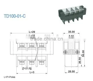 Termin Block 600V 101A Through Panel Terminal Block 21.0mm Feed Through Terminal Connectors photo-2
