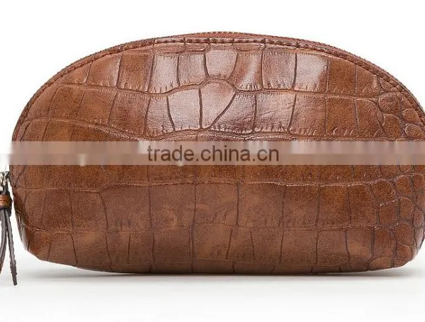 2016 Croc Effect Leather Small Clutch Bag Top Zip Fastening Popular Crocodile Embossed Genuine Leather Clutch Purse Round Shape photo-3